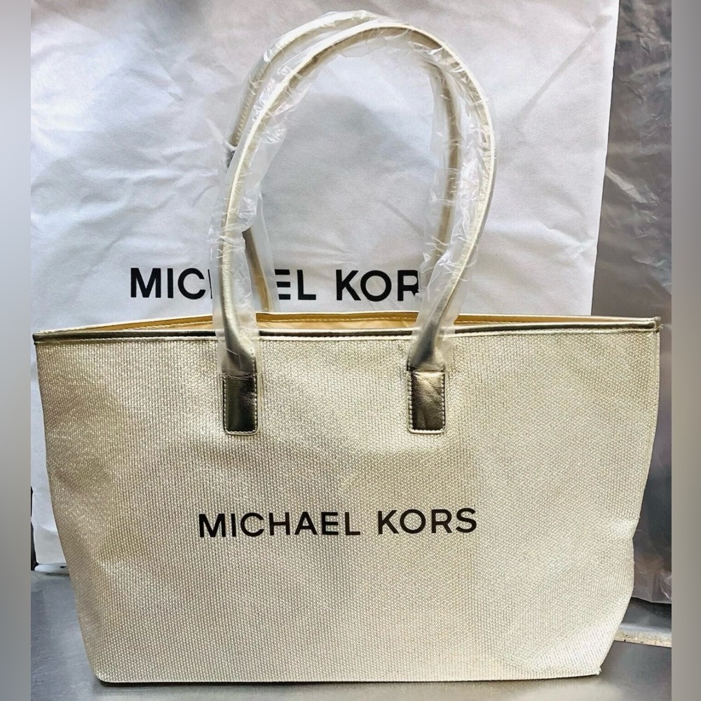 MICHAEL KORS Gold Tote Bag - Metallic Gold Women's Tote - Picture 3 of 10